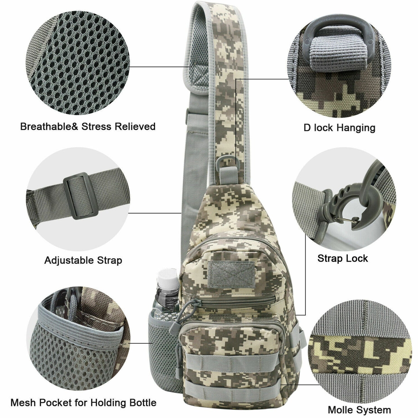 Men Outdoor Tactical Backpack Shoulder Sling Bag Chest Pack Sport Travel Hiking