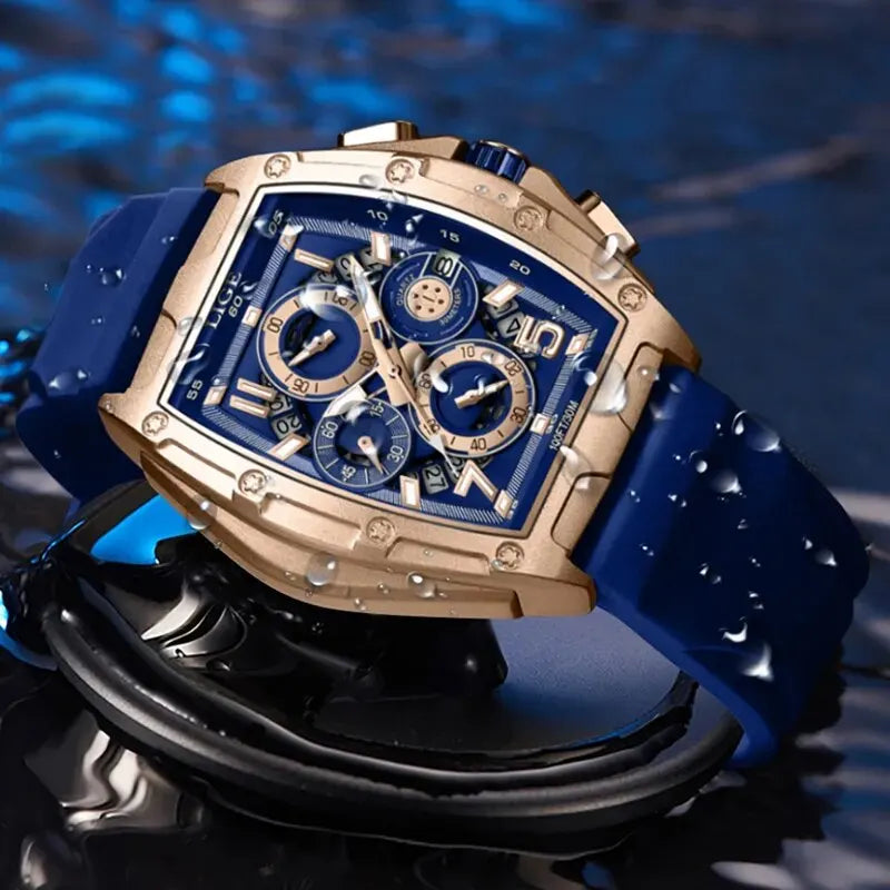 Business Watch for Men Fashion Silicone Square Watch Men Casual Sport Waterproof Chronograph Quartz Clock Male Reloj Hombre