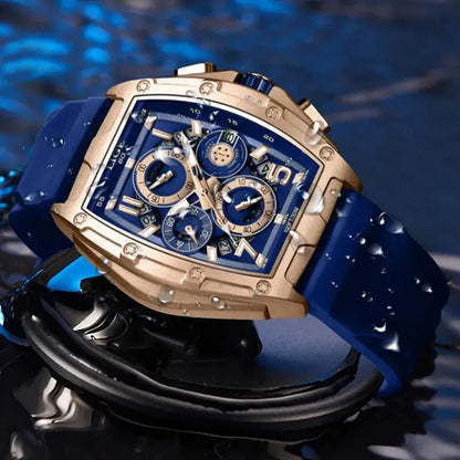 Business Watch for Men Fashion Silicone Square Watch Men Casual Sport Waterproof Chronograph Quartz Clock Male Reloj Hombre