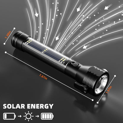 Solar/Rechargeable LED Flashlight, Multi Function Ultra Bright Flashlight, Emergency Strobe Light, USB-C Rechargeable, Survival Gear and Supplies, 5 Modes for Outdoor, Camping, Hiking, 2 Pack
