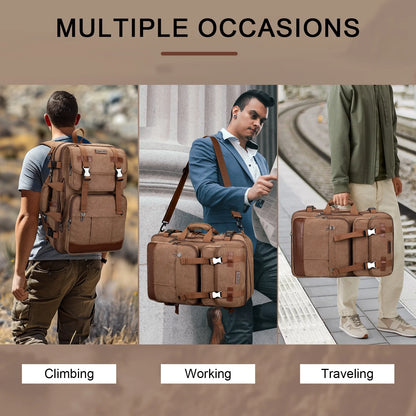 Canvas Travel Backpack for Men Women Expandable Large Carry on Duffel Bag Backpack for Airplane Fit 17 Inch Laptop (A6617-3 Brown)