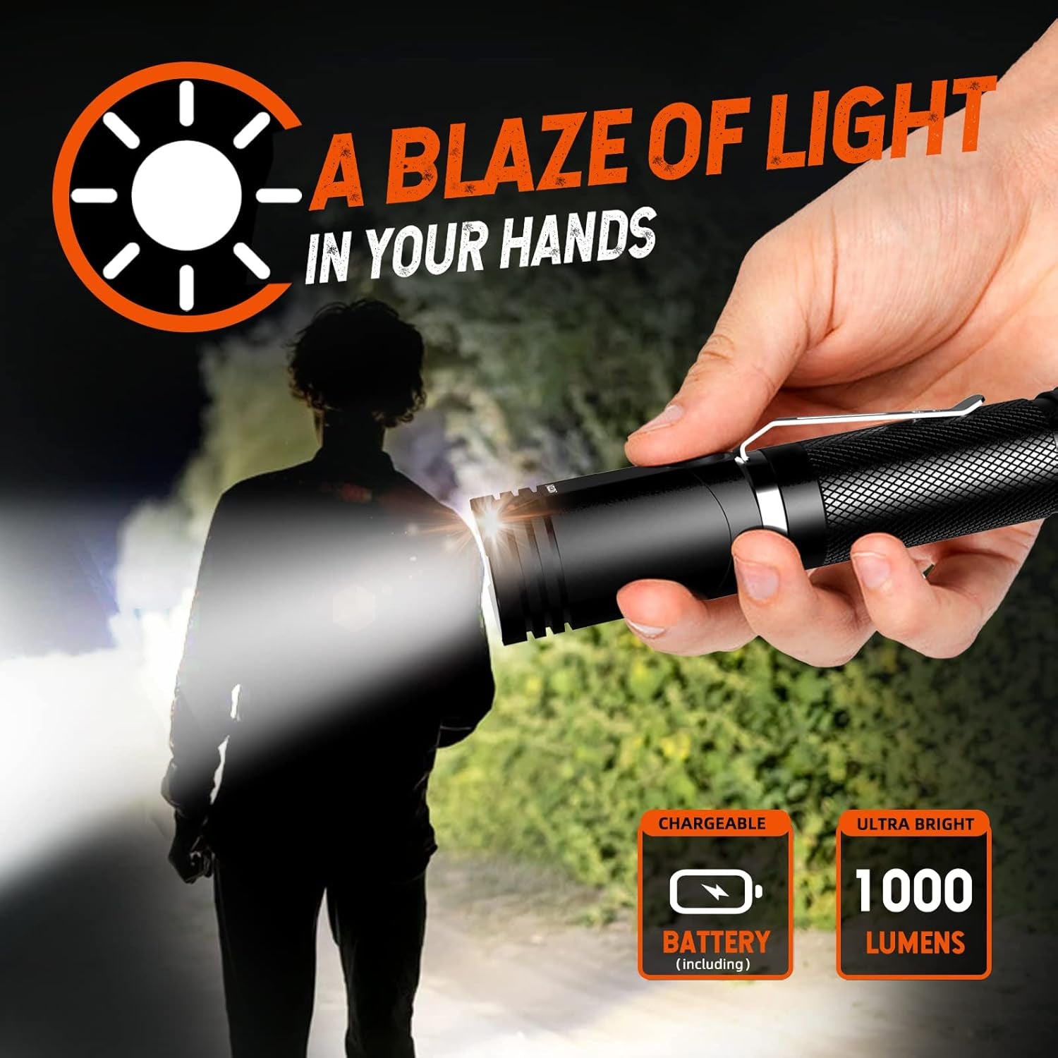 Flashlights,Rechargeable Magnetic Flashlight Super Bright 1000 Lumens 6 Modes Led Flashlight for Camping,Garage Work, 90°Twist EDC Pocket Tactical Flashlight IP65 Waterproof N9