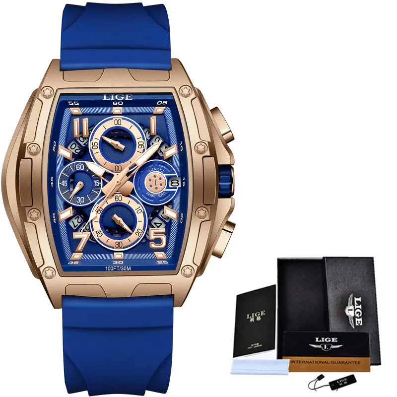 Business Watch for Men Fashion Silicone Square Watch Men Casual Sport Waterproof Chronograph Quartz Clock Male Reloj Hombre