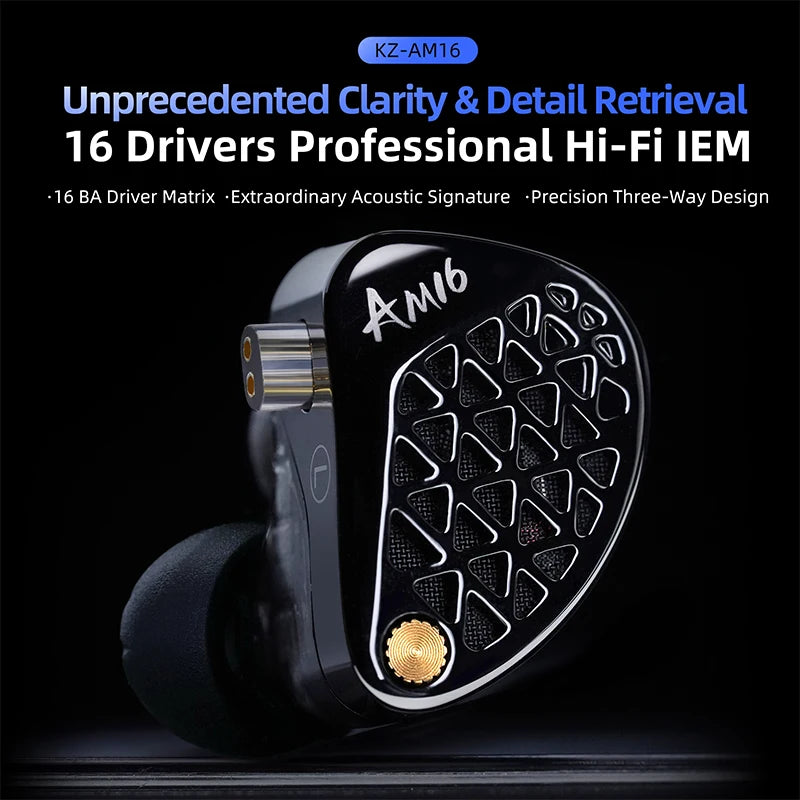 AM16 Wired In-Ear Headphones 16Ba Balanced Armature High Fidelity Monitor Bass Noise Cancelling Headphones Sport Headphones