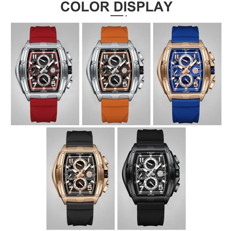 Business Watch for Men Fashion Silicone Square Watch Men Casual Sport Waterproof Chronograph Quartz Clock Male Reloj Hombre