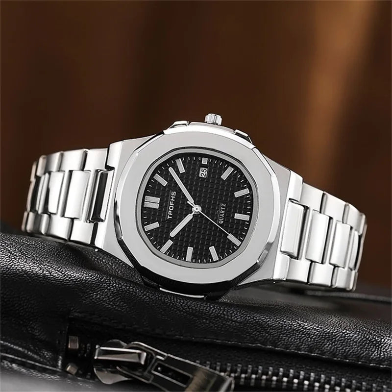 2024 New Luxury Watch Business Waterproof Male Clock Luminous Date Stainless Steel Square Quartz Watch Men Watch Reloj Hombre