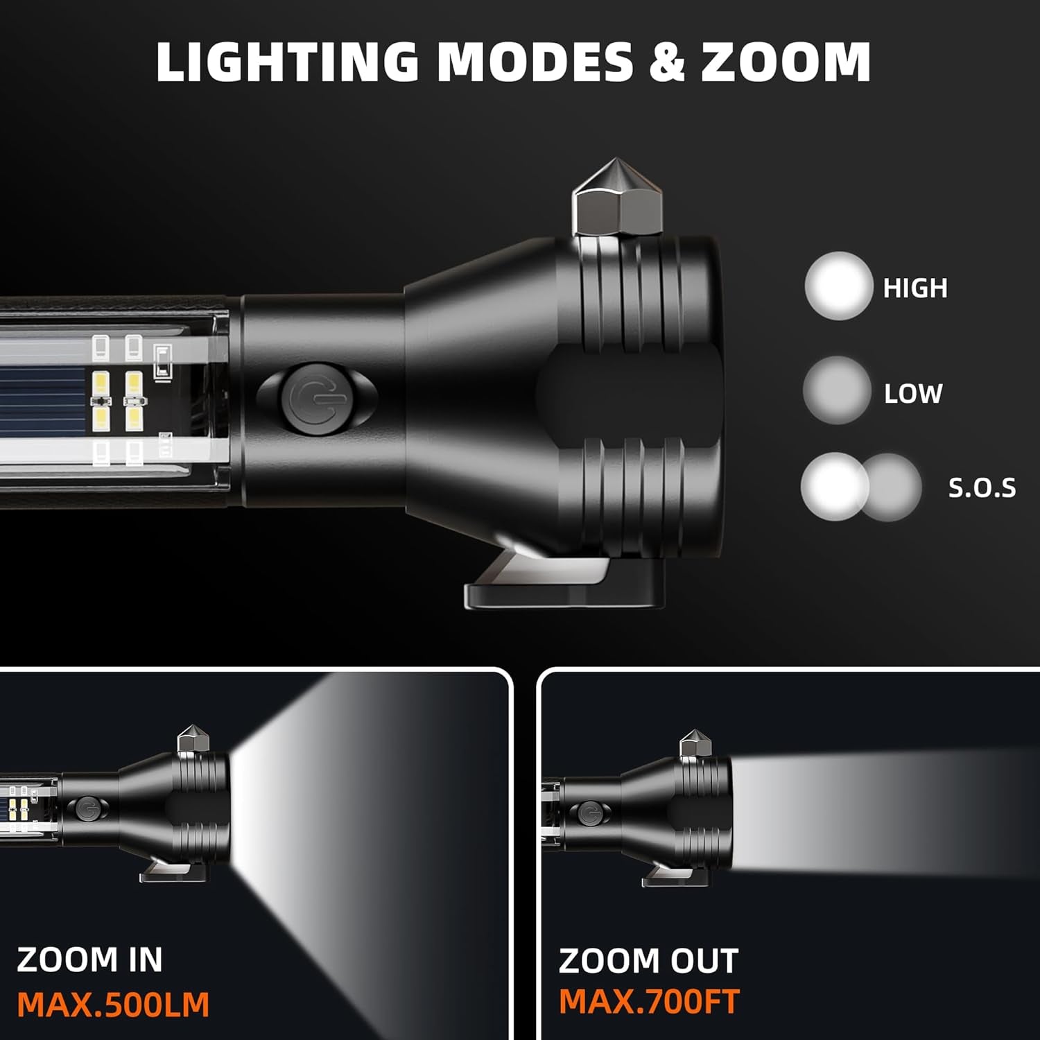 Solar/Rechargeable LED Flashlight, Multi Function Ultra Bright Flashlight, Emergency Strobe Light, USB-C Rechargeable, Survival Gear and Supplies, 5 Modes for Outdoor, Camping, Hiking, 2 Pack