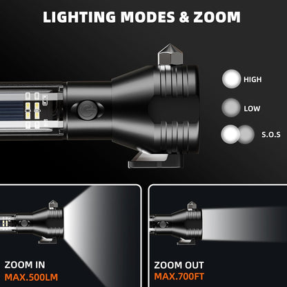 Solar/Rechargeable LED Flashlight, Multi Function Ultra Bright Flashlight, Emergency Strobe Light, USB-C Rechargeable, Survival Gear and Supplies, 5 Modes for Outdoor, Camping, Hiking, 2 Pack