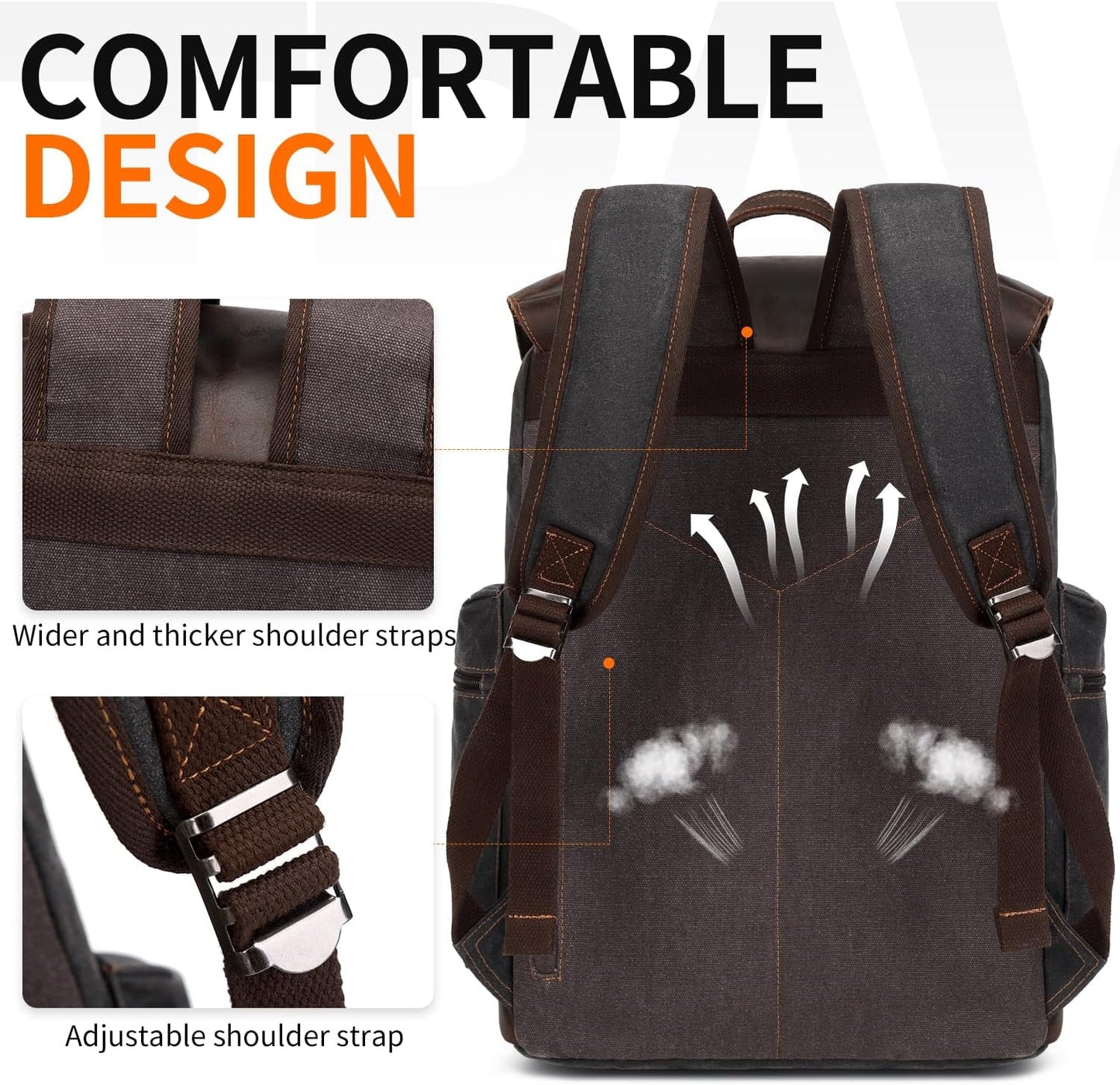 Nerlion Leather Backpack for Men Waxed Canvas Laptop Backpack 17.3 Inch Rucksack Vintage Travel Backpack (Black)