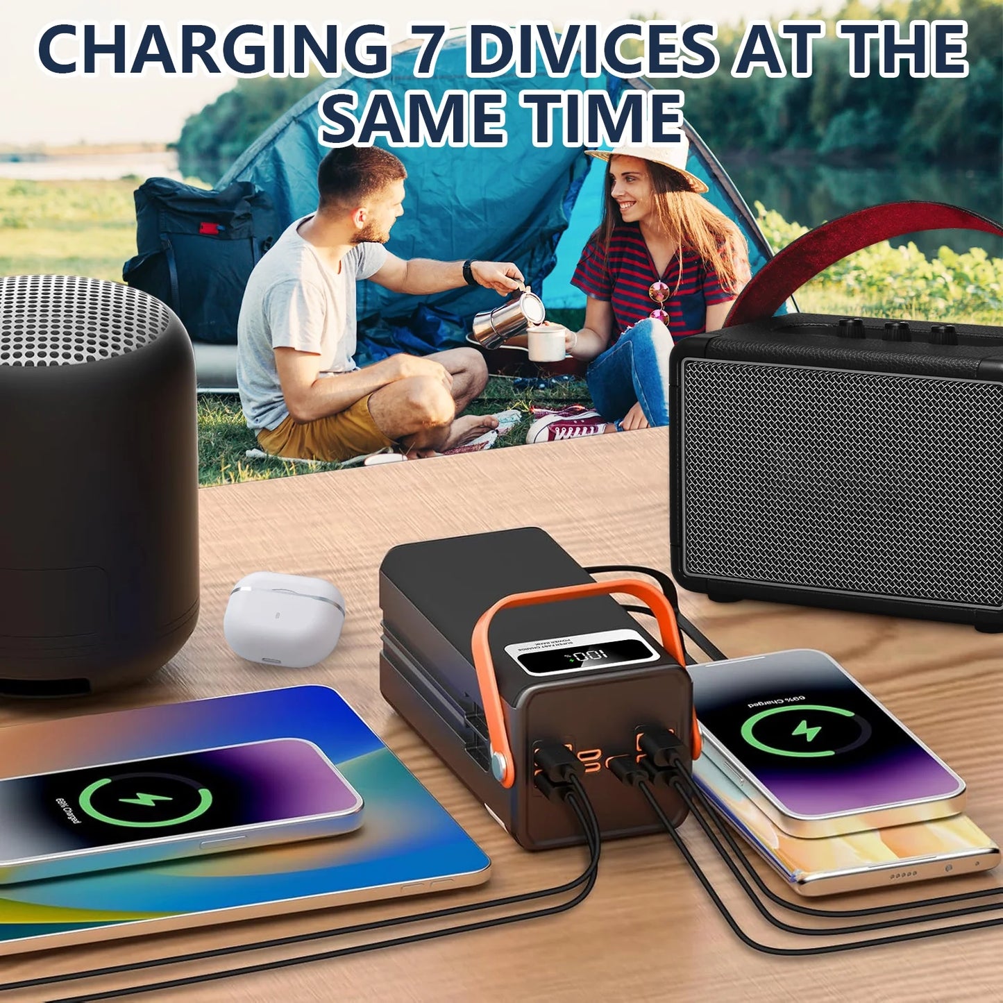 Finew Portable Charger 60000 Mah 120W Super Fast Charger Outdoor Camping Live Power Bank, Power Station LED Display External Battery Pack, Compatible with All Smartphones