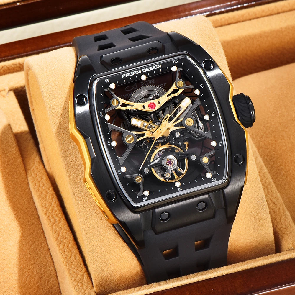 2025 New  42MM Tonneau Men Mechanical Watch Luxury Sapphire Glass Automatic Watch 50M Waterproof Skeleton Watch Men