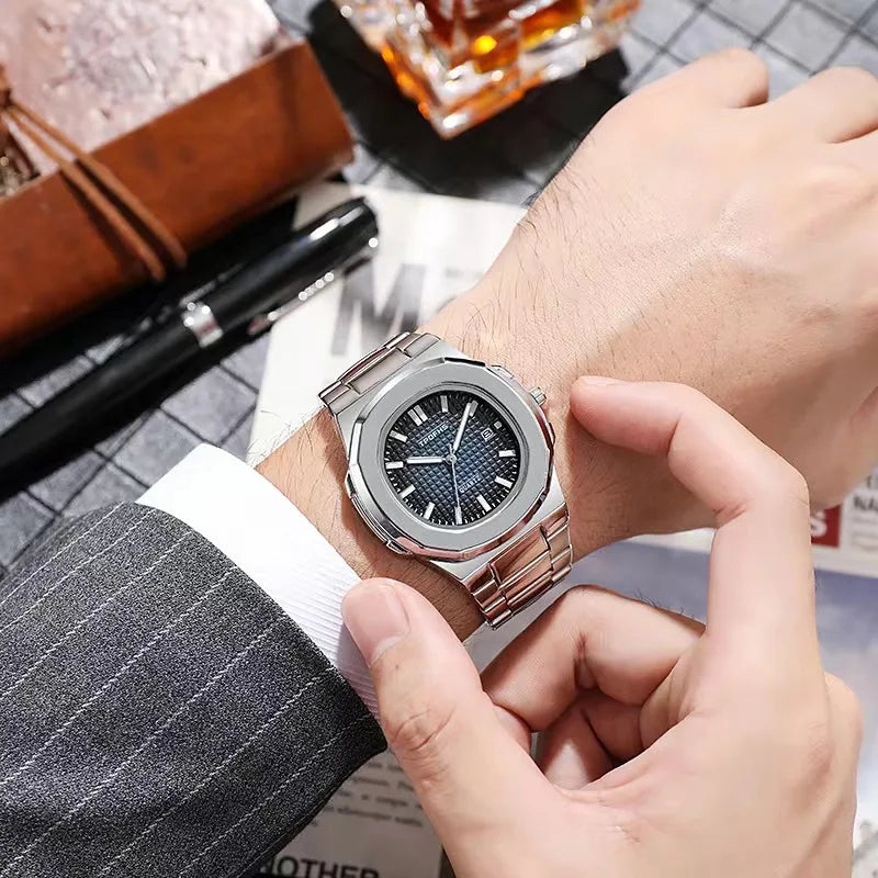 2024 New Luxury Watch Business Waterproof Male Clock Luminous Date Stainless Steel Square Quartz Watch Men Watch Reloj Hombre