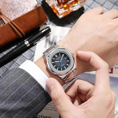 2024 New Luxury Watch Business Waterproof Male Clock Luminous Date Stainless Steel Square Quartz Watch Men Watch Reloj Hombre