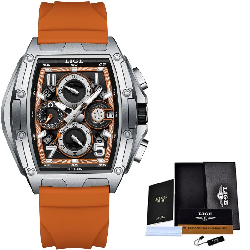 Business Watch for Men Fashion Silicone Square Watch Men Casual Sport Waterproof Chronograph Quartz Clock Male Reloj Hombre