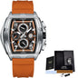 Business Watch for Men Fashion Silicone Square Watch Men Casual Sport Waterproof Chronograph Quartz Clock Male Reloj Hombre