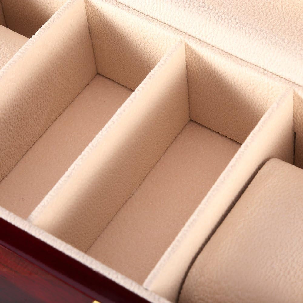 Watch Box, 6 Slot Watch Case, Watch Holder with Glass Lid, Wooden Watch Case with Removable Watch Pillow, Metal Clasp Watch Display, Clear
