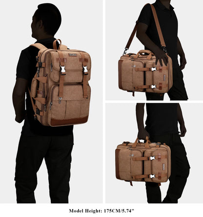 Canvas Travel Backpack for Men Women Expandable Large Carry on Duffel Bag Backpack for Airplane Fit 17 Inch Laptop (A6617-3 Brown)