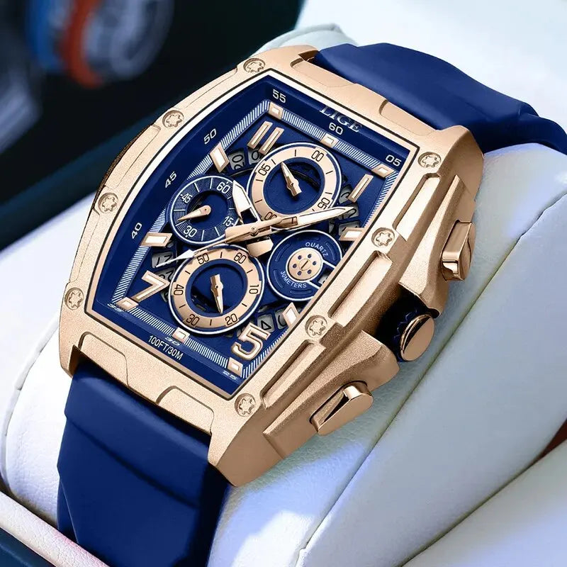 Business Watch for Men Fashion Silicone Square Watch Men Casual Sport Waterproof Chronograph Quartz Clock Male Reloj Hombre