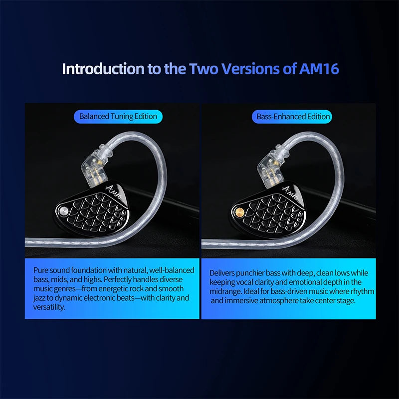 AM16 Wired In-Ear Headphones 16Ba Balanced Armature High Fidelity Monitor Bass Noise Cancelling Headphones Sport Headphones