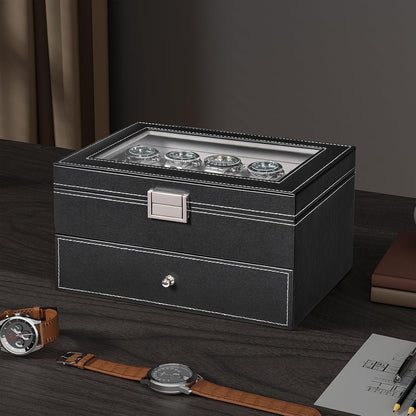 Watch Box, 20-Slot Watch Cases for Men with Large Glass Lid | Watch Case with Removable Watch Pillows, Synthetic Leather, Watch Storage Organizer Box, Watch Display Case, Black SSH04B