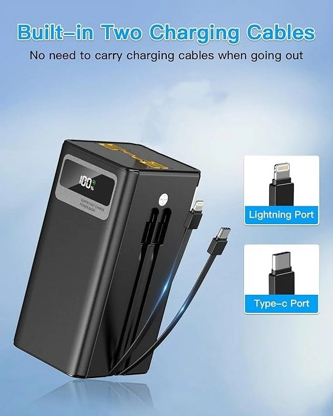 Finew Portable Charger 60000 Mah 120W Super Fast Charger Outdoor Camping Live Power Bank, Power Station LED Display External Battery Pack, Compatible with All Smartphones