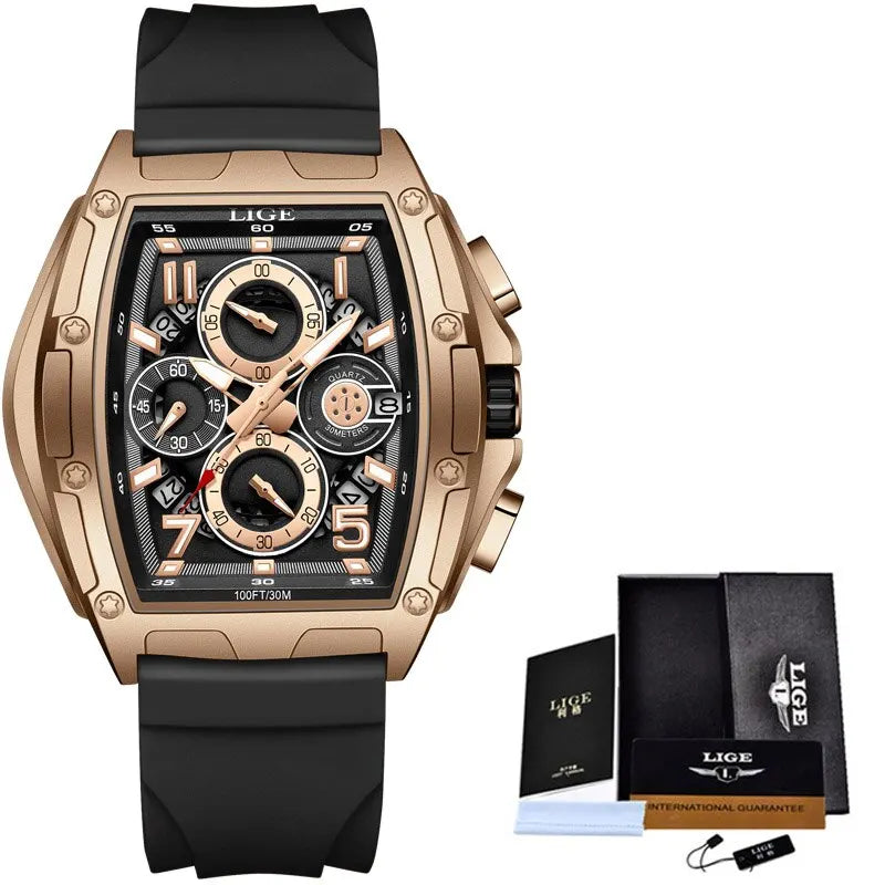 Business Watch for Men Fashion Silicone Square Watch Men Casual Sport Waterproof Chronograph Quartz Clock Male Reloj Hombre