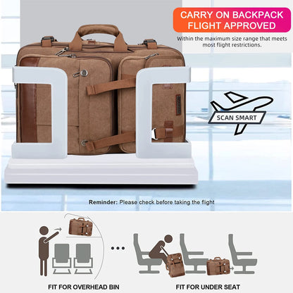 Canvas Travel Backpack for Men Women Expandable Large Carry on Duffel Bag Backpack for Airplane Fit 17 Inch Laptop (A6617-3 Brown)