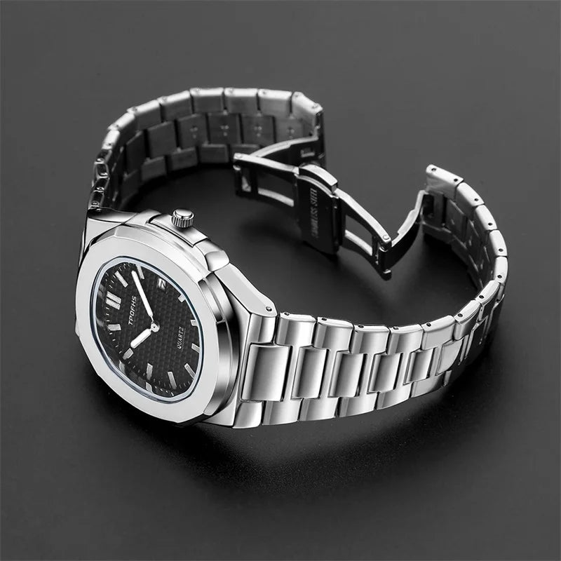 2024 New Luxury Watch Business Waterproof Male Clock Luminous Date Stainless Steel Square Quartz Watch Men Watch Reloj Hombre