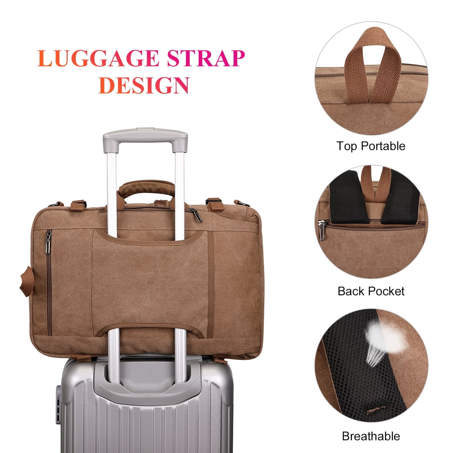 Canvas Travel Backpack for Men Women Expandable Large Carry on Duffel Bag Backpack for Airplane Fit 17 Inch Laptop (A6617-3 Brown)