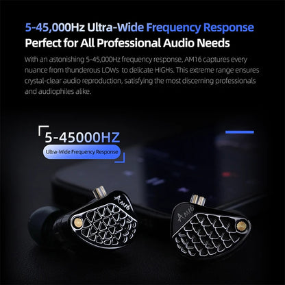 AM16 Wired In-Ear Headphones 16Ba Balanced Armature High Fidelity Monitor Bass Noise Cancelling Headphones Sport Headphones