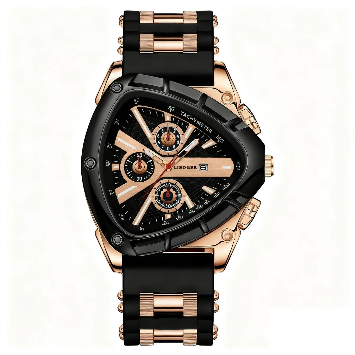 Luxury Men Watch Silicone Band Triangle Dial Unique Watch Date Watch, Quartz Watch |Business Watch