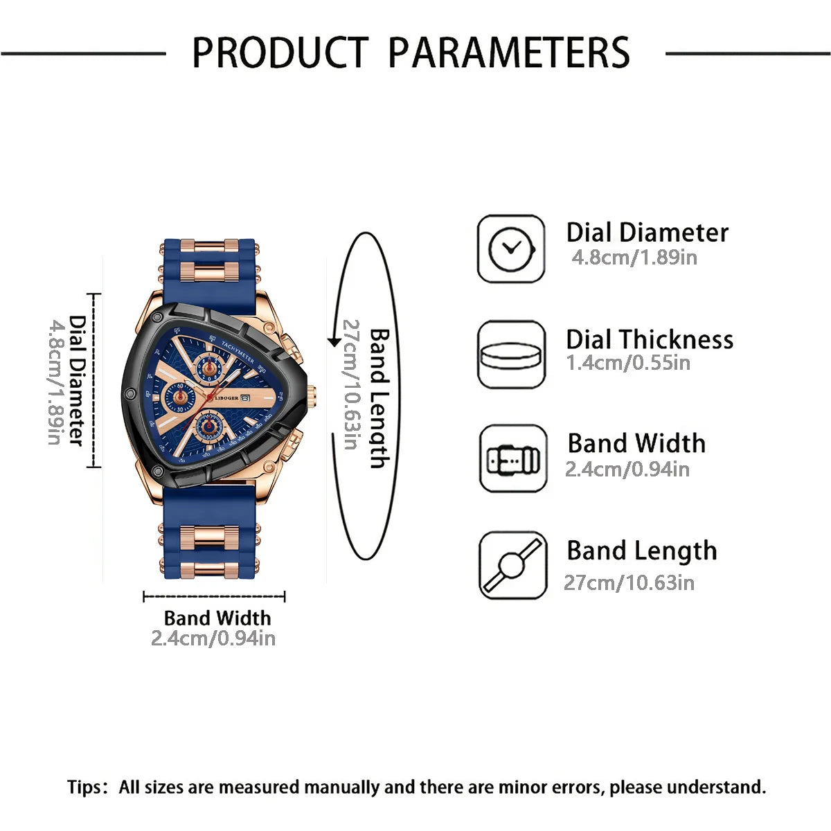 Luxury Men Watch Silicone Band Triangle Dial Unique Watch Date Watch, Quartz Watch |Business Watch