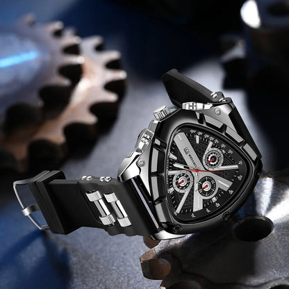 Luxury Men Watch Silicone Band Triangle Dial Unique Watch Date Watch, Quartz Watch |Business Watch