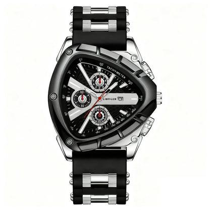 Luxury Men Watch Silicone Band Triangle Dial Unique Watch Date Watch, Quartz Watch |Business Watch