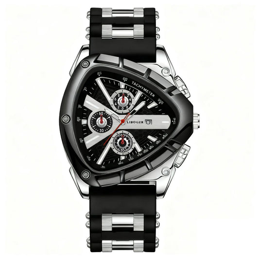 Luxury Men Watch Silicone Band Triangle Dial Unique Watch Date Watch, Quartz Watch |Business Watch