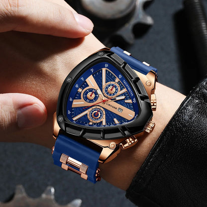 Luxury Men Watch Silicone Band Triangle Dial Unique Watch Date Watch, Quartz Watch |Business Watch