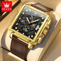 9925 Luxury Men Watch Gold Multi Functional Square Quartz Watch Waterproof Luminous Timing Watch Sports Leather Men Watch