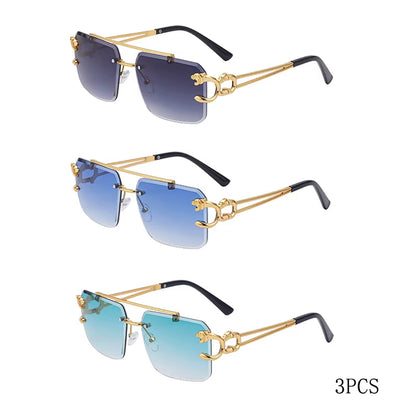 Fashion Leopard Rimless Sunglasses Double Bridges Gradient Ocean Film Shades UV400
