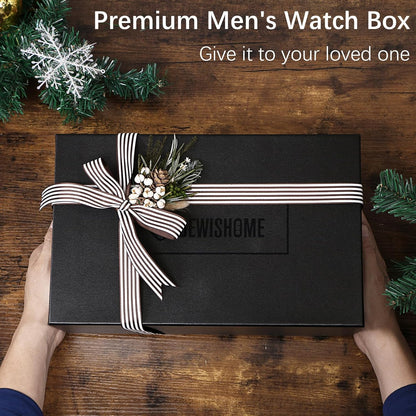 Watch Box, 20-Slot Watch Cases for Men with Large Glass Lid | Watch Case with Removable Watch Pillows, Synthetic Leather, Watch Storage Organizer Box, Watch Display Case, Black SSH04B