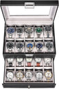 Watch Box, 20-Slot Watch Cases for Men with Large Glass Lid | Watch Case with Removable Watch Pillows, Synthetic Leather, Watch Storage Organizer Box, Watch Display Case, Black SSH04B