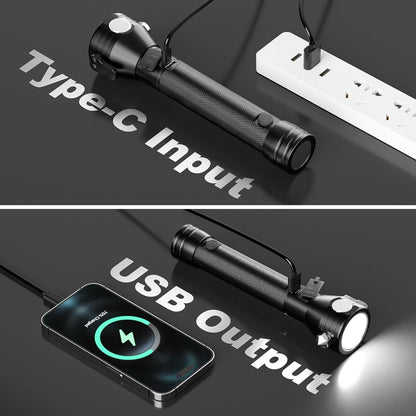 Solar/Rechargeable LED Flashlight, Multi Function Ultra Bright Flashlight, Emergency Strobe Light, USB-C Rechargeable, Survival Gear and Supplies, 5 Modes for Outdoor, Camping, Hiking, 2 Pack