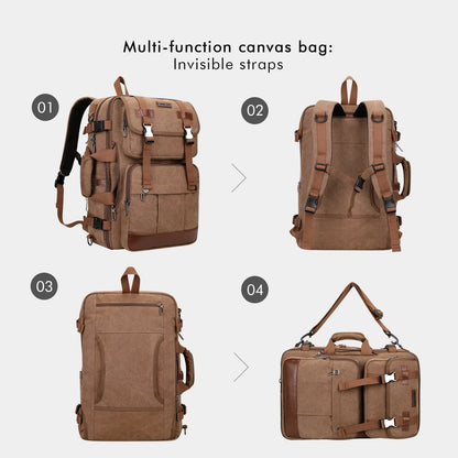 Canvas Travel Backpack for Men Women Expandable Large Carry on Duffel Bag Backpack for Airplane Fit 17 Inch Laptop (A6617-3 Brown)