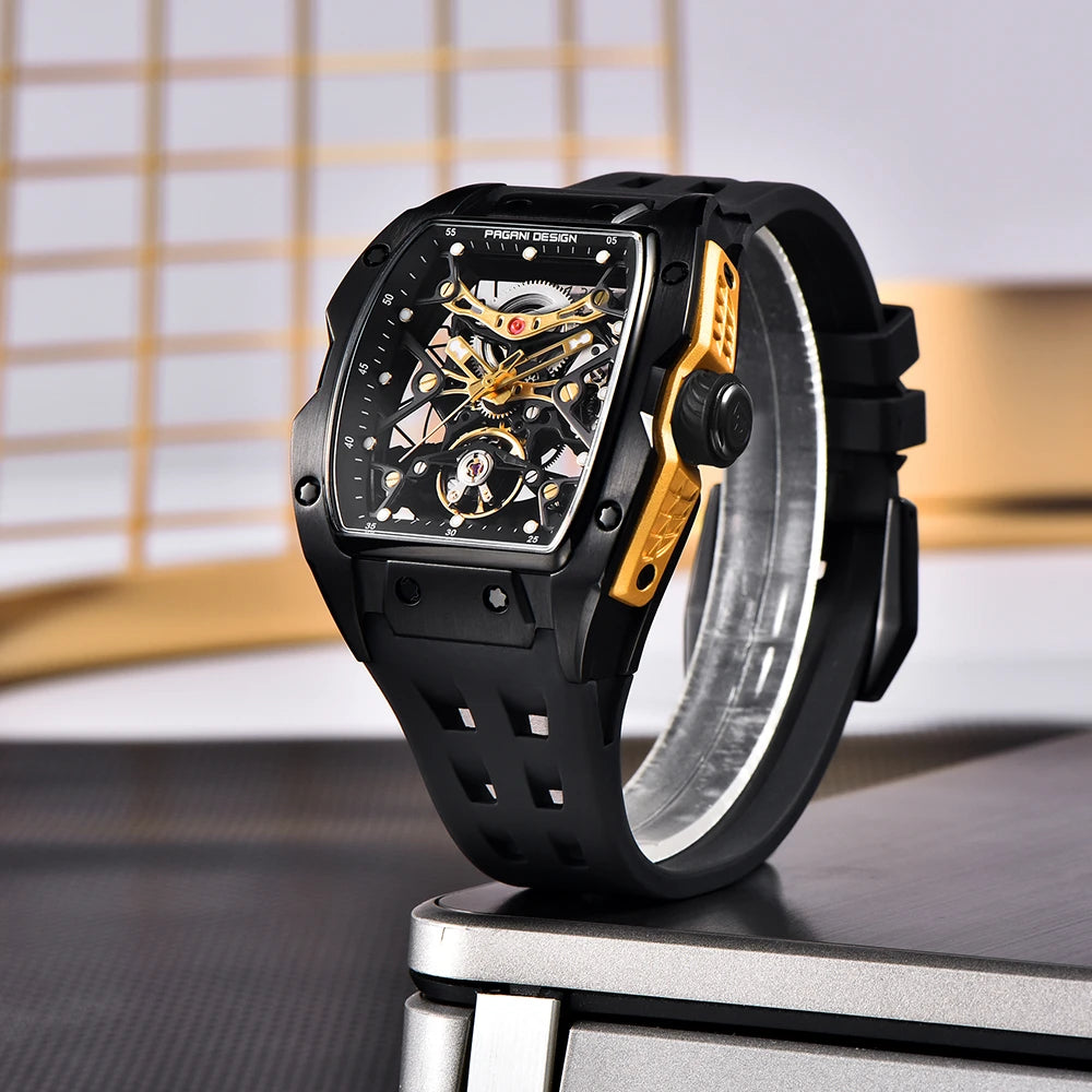 2025 New  42MM Tonneau Men Mechanical Watch Luxury Sapphire Glass Automatic Watch 50M Waterproof Skeleton Watch Men