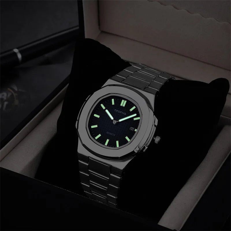 2024 New Luxury Watch Business Waterproof Male Clock Luminous Date Stainless Steel Square Quartz Watch Men Watch Reloj Hombre