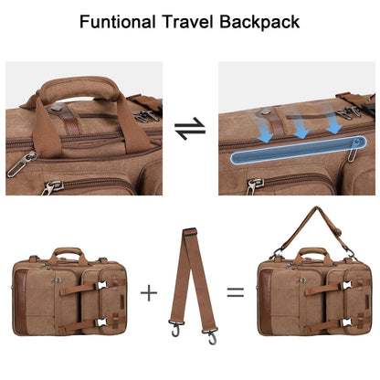 Canvas Travel Backpack for Men Women Expandable Large Carry on Duffel Bag Backpack for Airplane Fit 17 Inch Laptop (A6617-3 Brown)