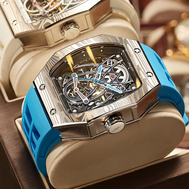 Classic Tonneau Men'S Watch Spider Edition Automatic Mechanical Movement Wristatches Luxury Rubber Strap Reloj Hombre
