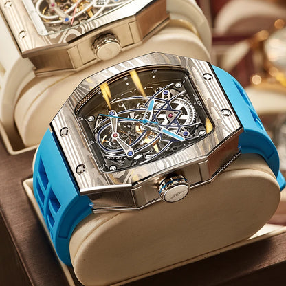 Classic Tonneau Men'S Watch Spider Edition Automatic Mechanical Movement Wristatches Luxury Rubber Strap Reloj Hombre