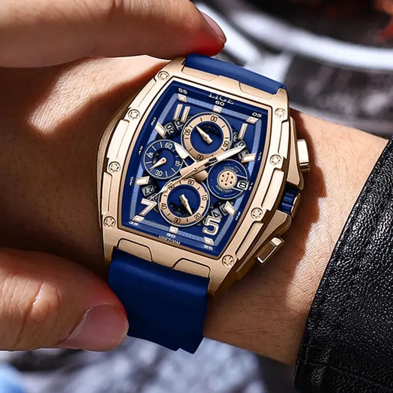 Business Watch for Men Fashion Silicone Square Watch Men Casual Sport Waterproof Chronograph Quartz Clock Male Reloj Hombre