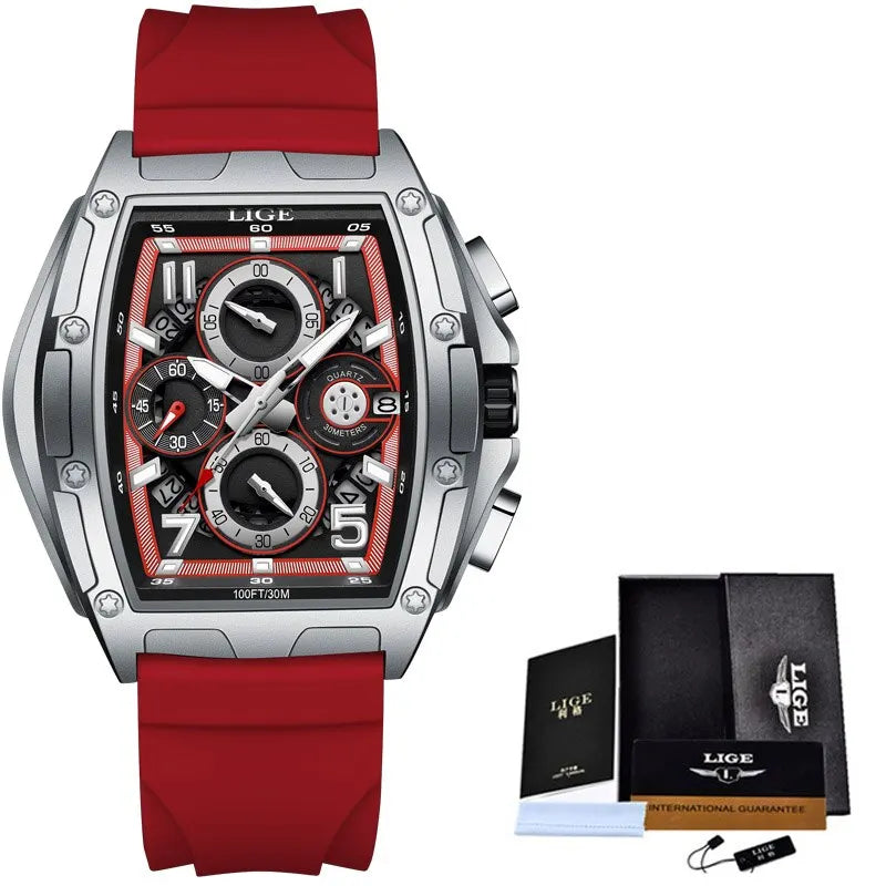 Business Watch for Men Fashion Silicone Square Watch Men Casual Sport Waterproof Chronograph Quartz Clock Male Reloj Hombre