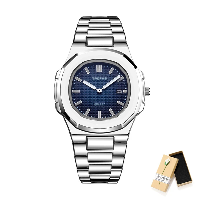 2024 New Luxury Watch Business Waterproof Male Clock Luminous Date Stainless Steel Square Quartz Watch Men Watch Reloj Hombre